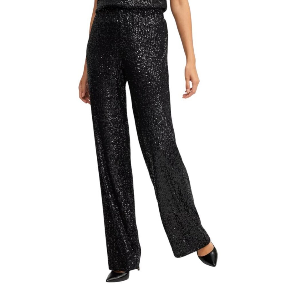 Chico's Black Label Sequin Wide Leg Pants, Size 8, Black, NWT